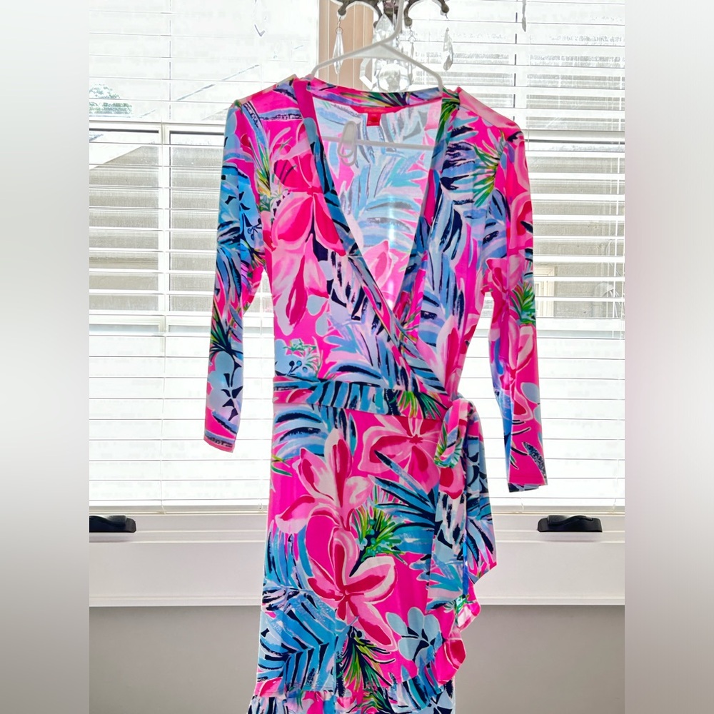 Lilly Pulitzer Jessalynne Romper Wrap Dress Sz M-Cockatoo Pink Pretty In Pink